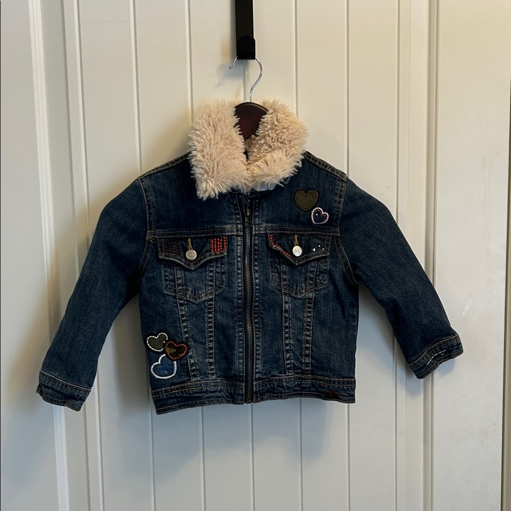Size 4 -Denim Jacket with Faux Fur Collar EUC!